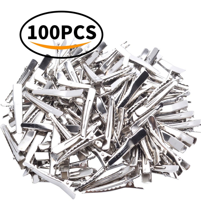 Aylifu Single Prong Alligator Hairpins,100 Pieces Silver Metal Curl Crocodile Hair Clips Teeth Bows Holders Accessories for Hair Care Salon Woman DIY Craft, 39mm - Image 2